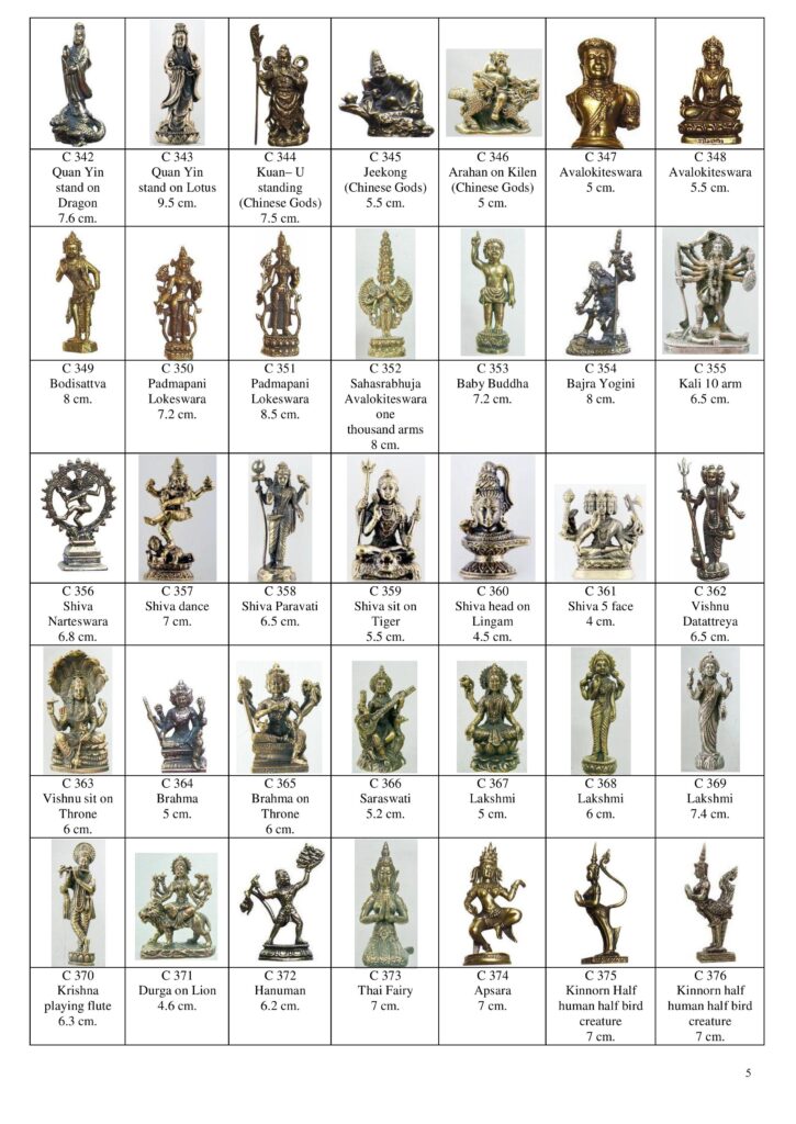 Miniature, small-size Guanyin, Quan Yin, Guan Yu, Jeekong, Avalokiteśvara, Bodhisattva, Padmapani Lokeshvara, Bajra Yogini, Kali, Buddha, Shiva, Vishnu, Krishna, Brahma, Saraswati, Lakshmi, Durga, Hanuman, Thai Fairy, Apsara, Kinnara statue, brass or silver color